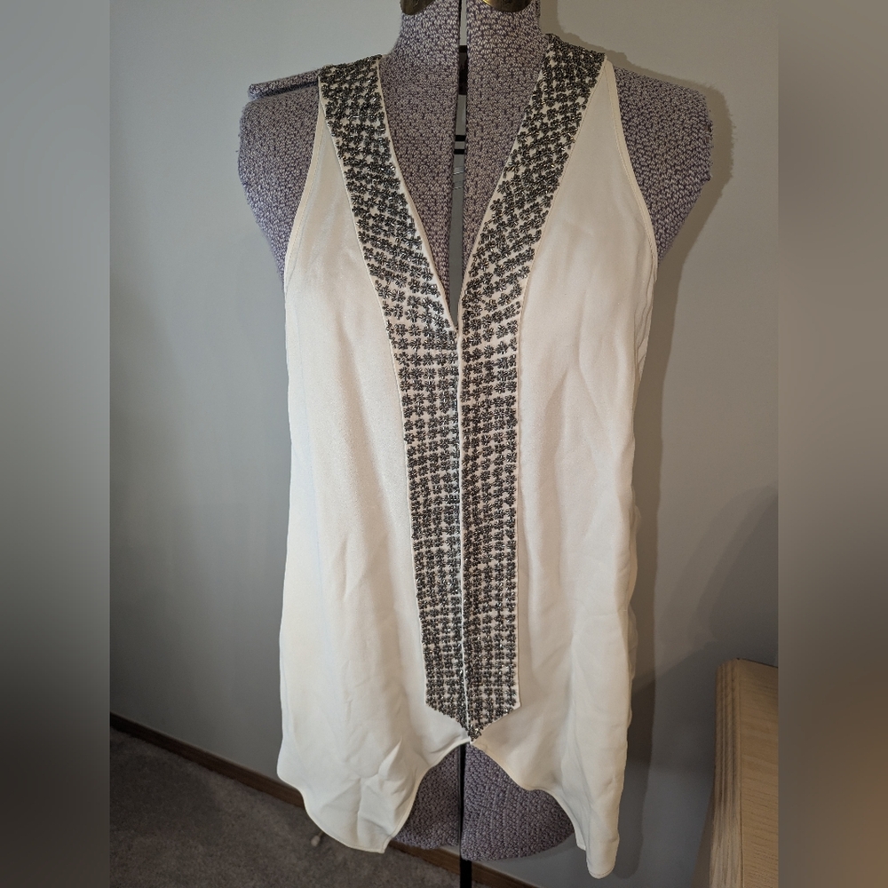 Parker silk ivory beaded vest size M